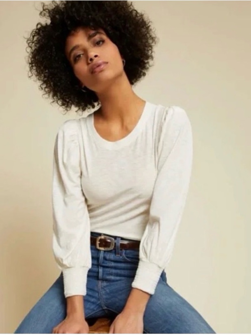 Nation LTD Cream Puff Sleeve Crewneck Top